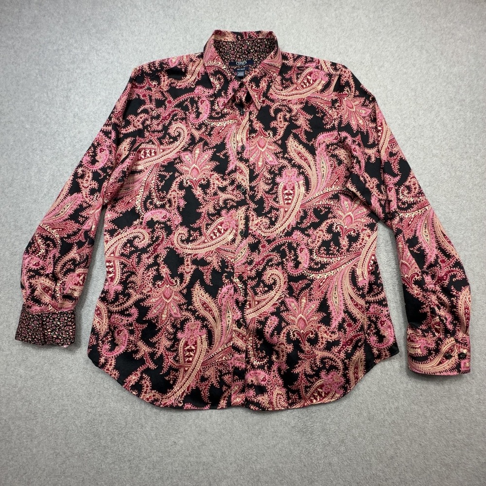 Chaps Shirt Womens XL Pink Paisley No Iron Long Sleeve Button Front Top Cotton